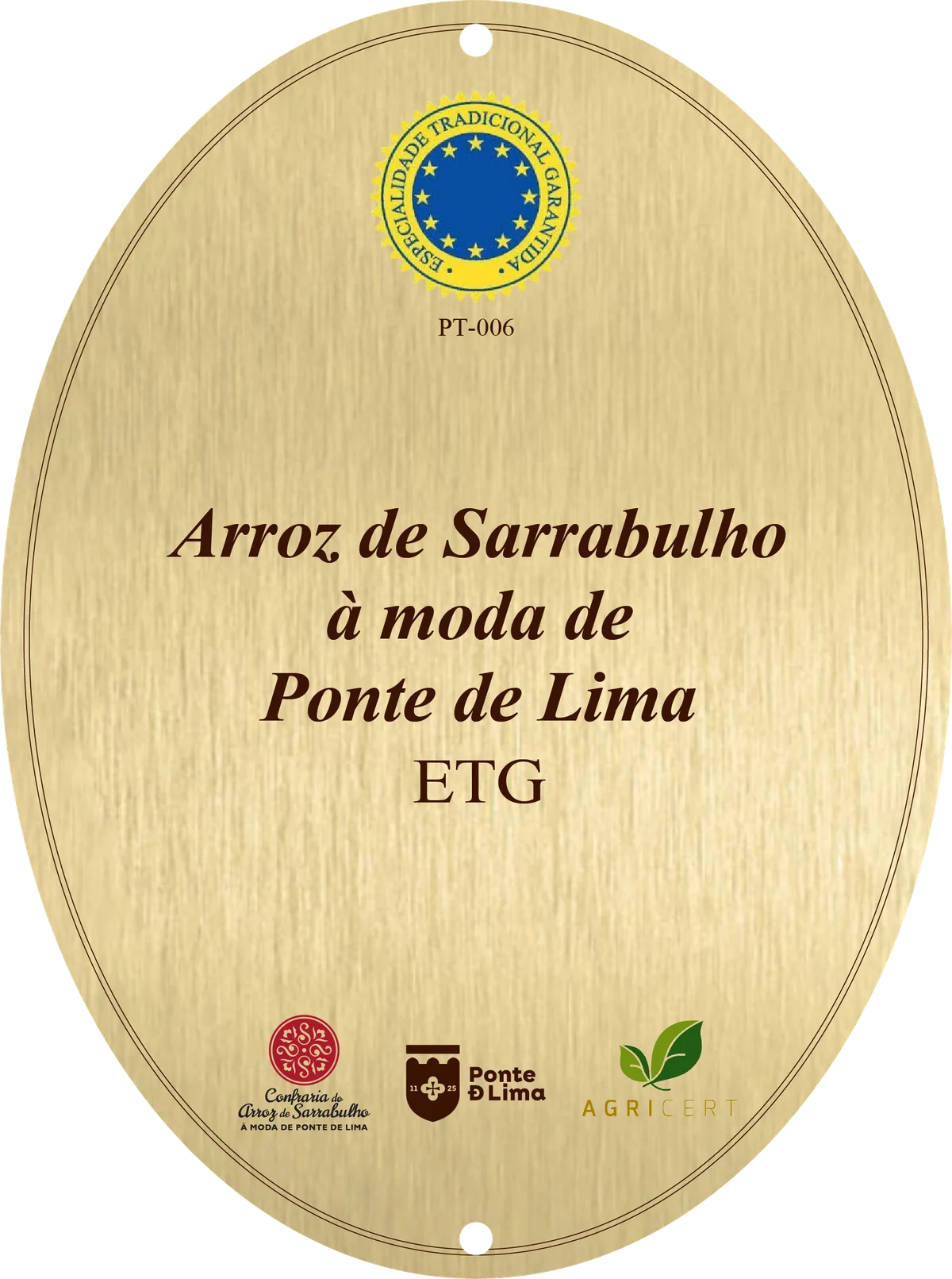 Placa oficial ETG — Especialidade Tradicional Garantida